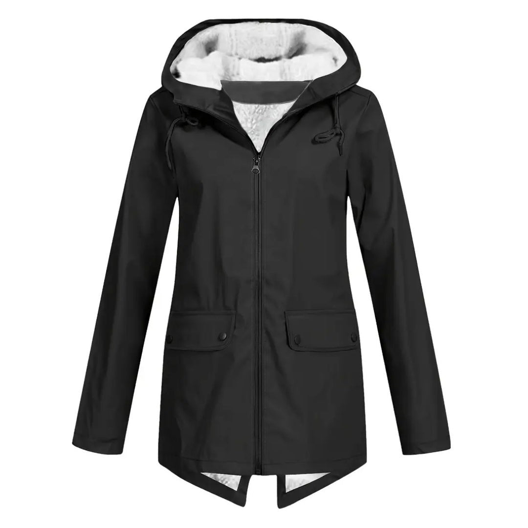 Women's Waterproof Jacket – Fleece-Lined Hooded Rain Coat
