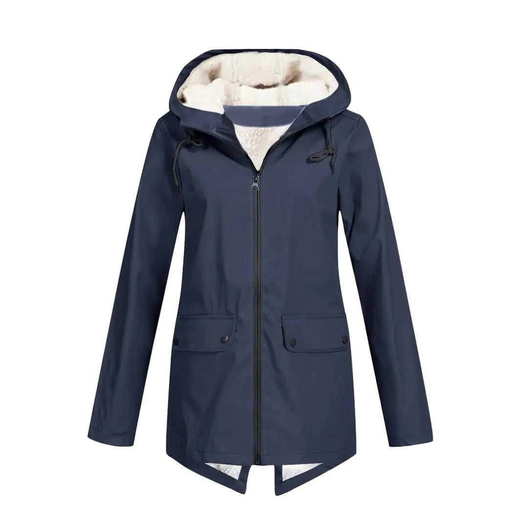 Women's Waterproof Jacket – Fleece-Lined Hooded Rain Coat