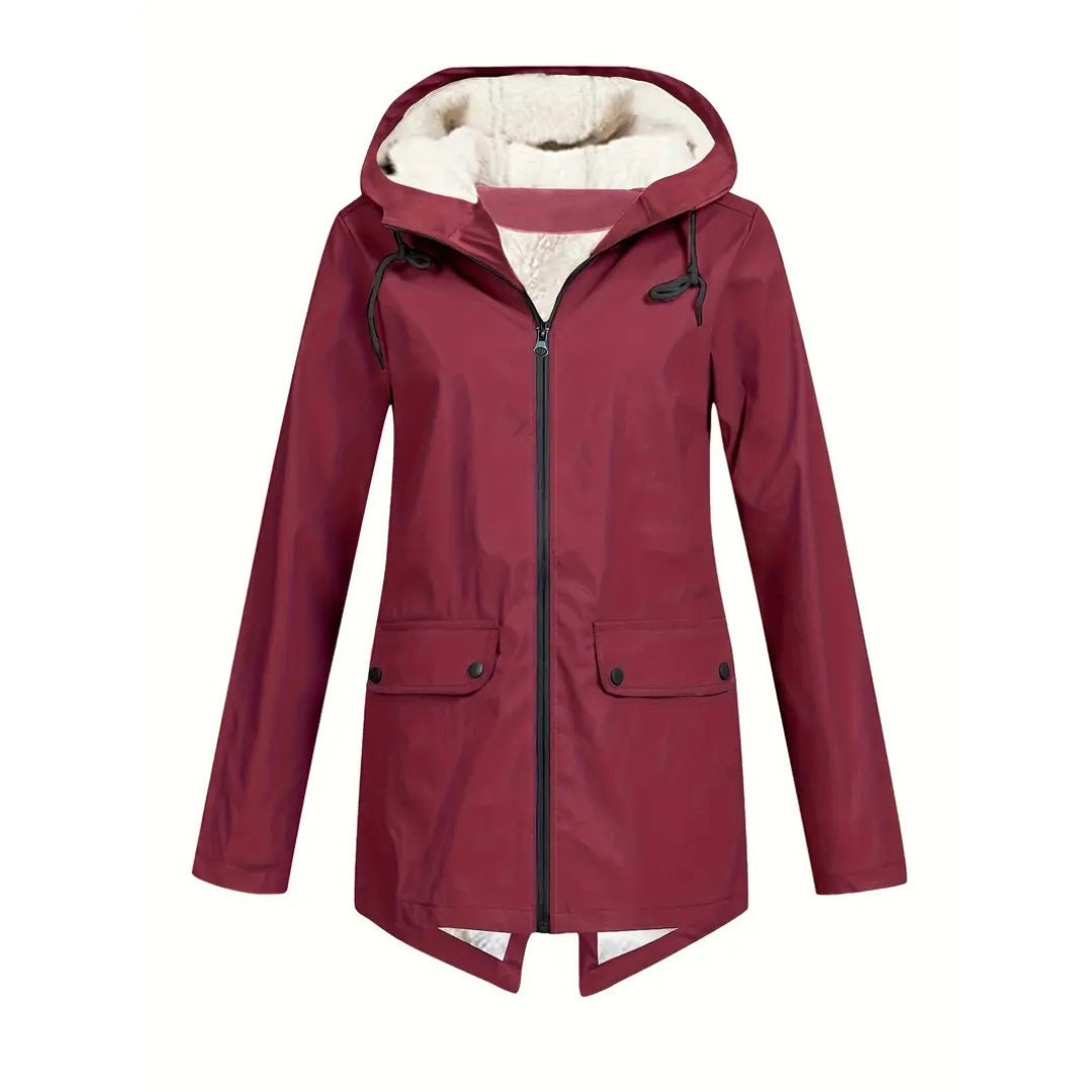 Women's Waterproof Jacket – Fleece-Lined Hooded Rain Coat