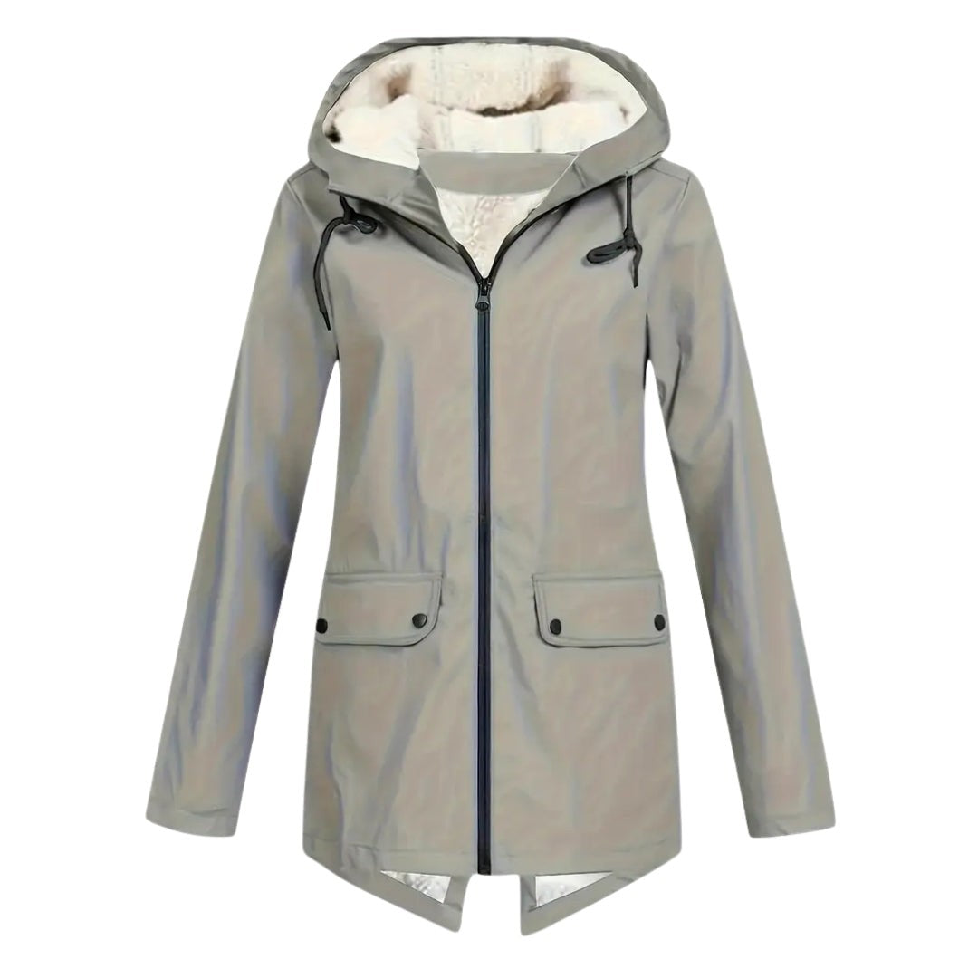 Women's Waterproof Jacket – Fleece-Lined Hooded Rain Coat