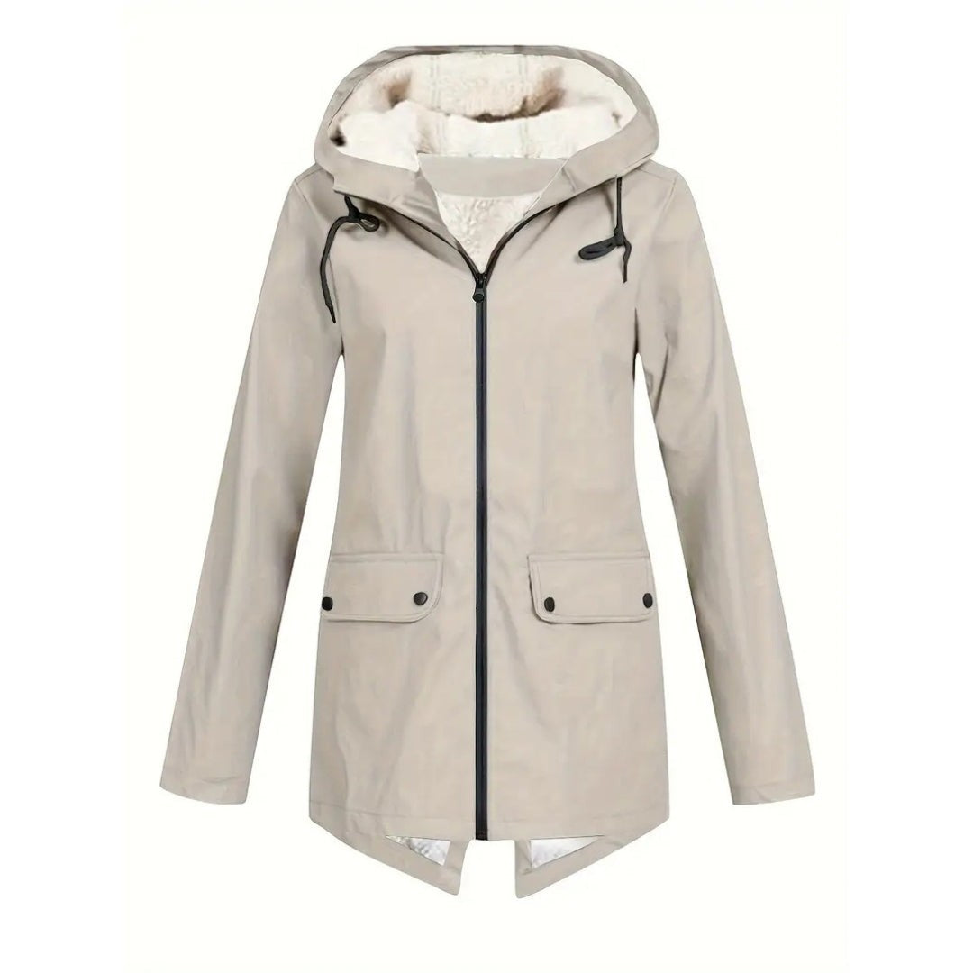 Women's Waterproof Jacket – Fleece-Lined Hooded Rain Coat