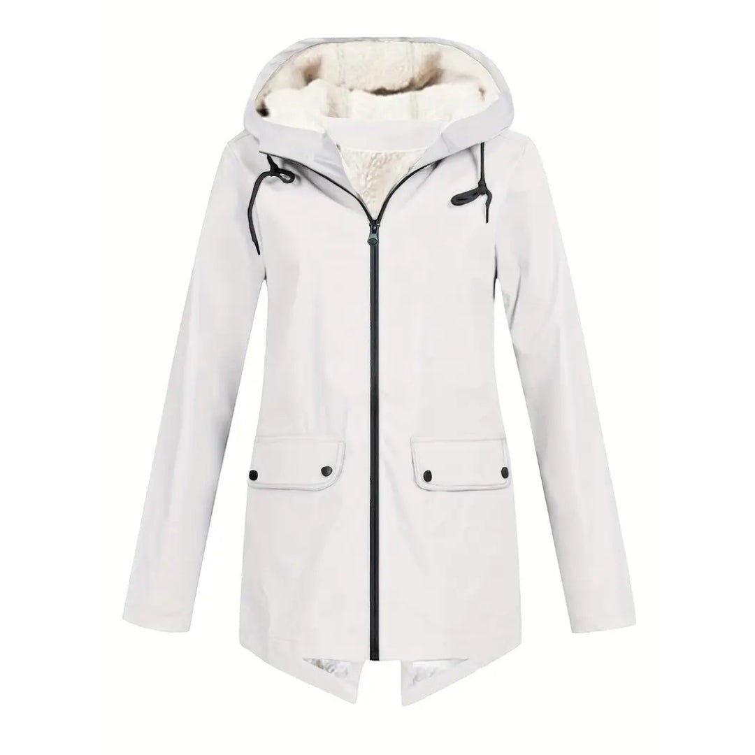 Women's Waterproof Jacket – Fleece-Lined Hooded Rain Coat
