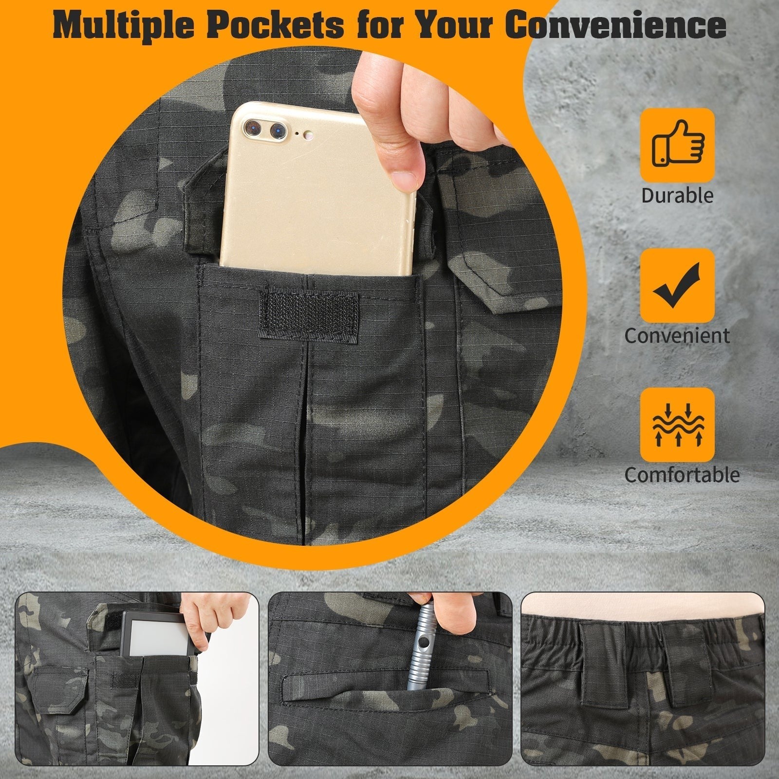 Waterproof Tactical Trousers – Men's Dark Camo Rip-Stop