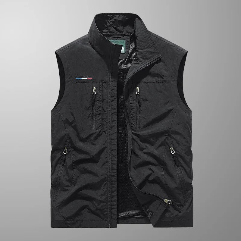 Cargo Gilet – Lightweight Water-Resistant Sleeveless Vest – Black
