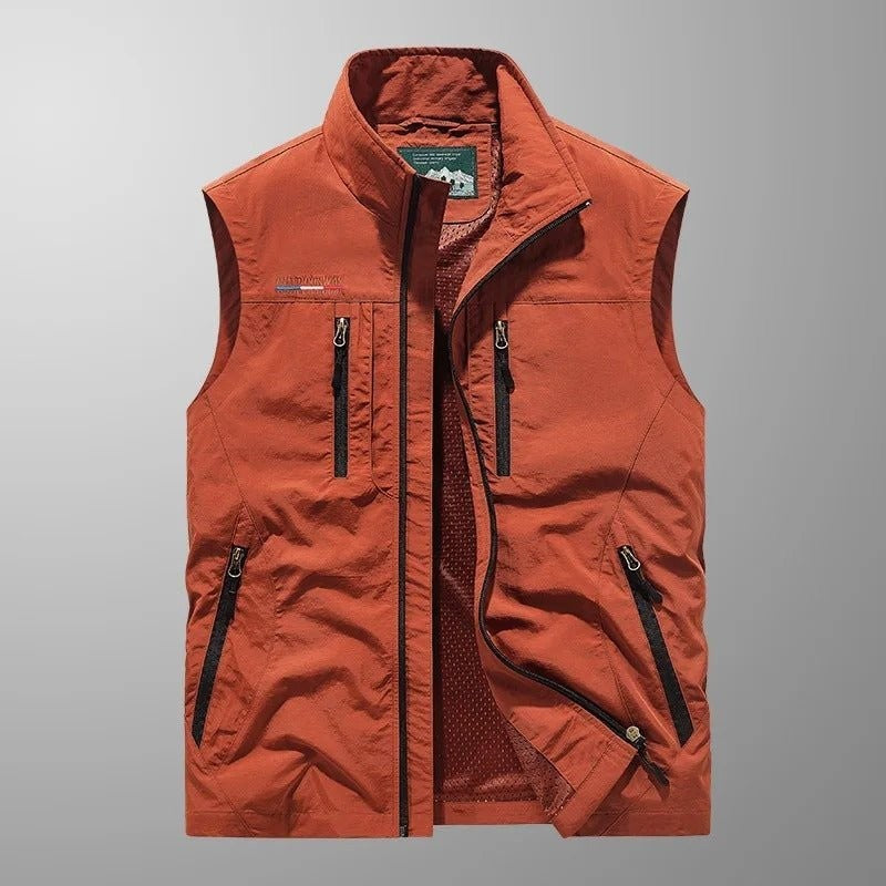 Cargo Gilet – Lightweight Water-Resistant Sleeveless Vest – Red