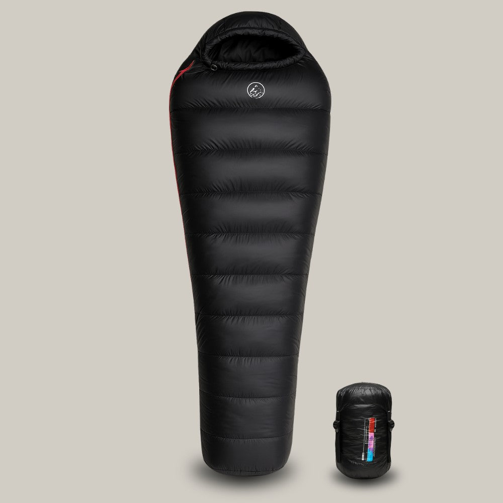 Down Sleeping Bag – Ultralight 3-Season Waterproof Bag – Black