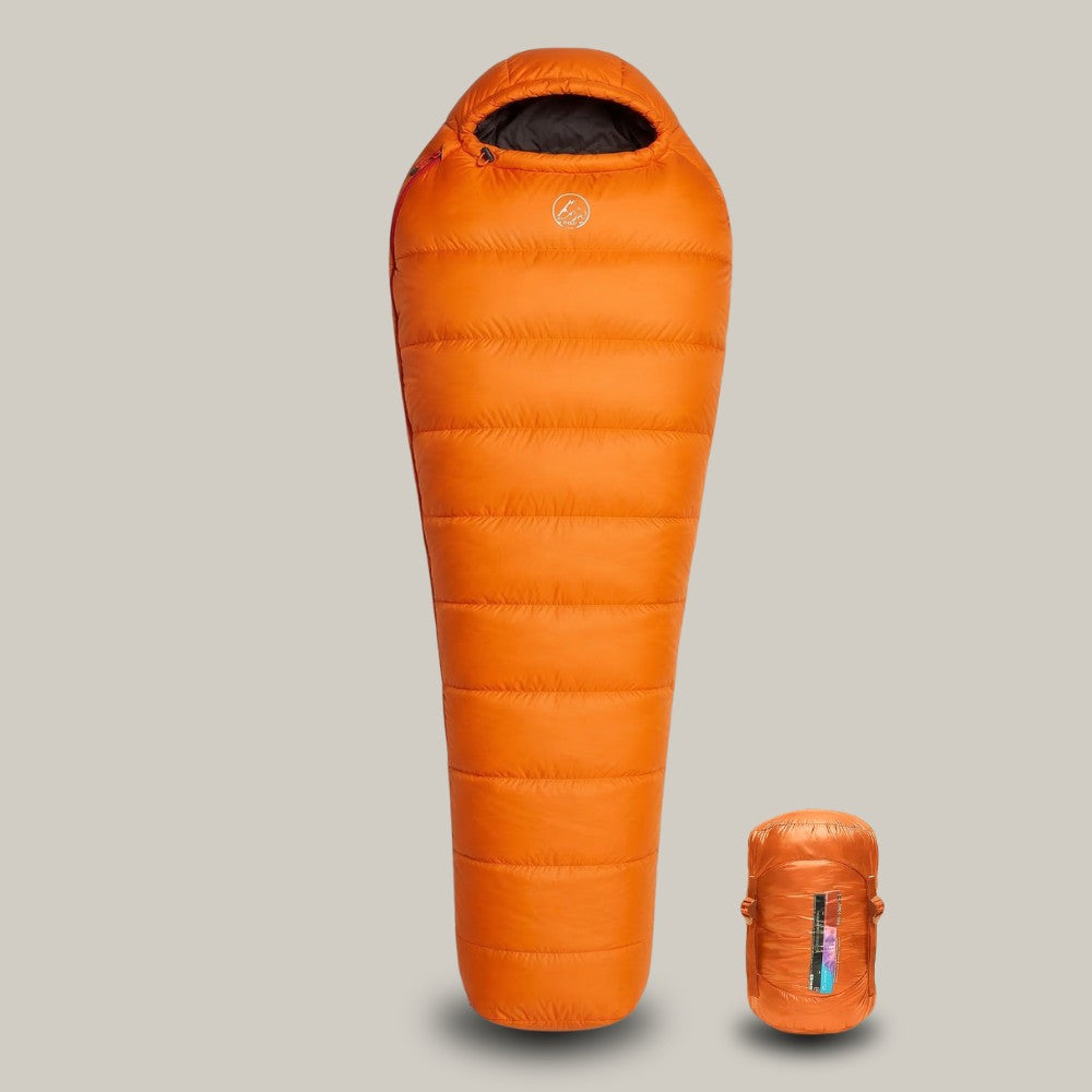 Down Sleeping Bag – Ultralight 3-Season Waterproof Bag – Orange