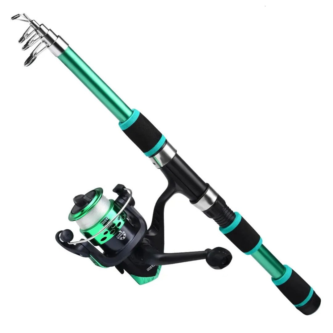 Fishing Rod Set – Telescopic Rod & Reel Combo Kit – Green