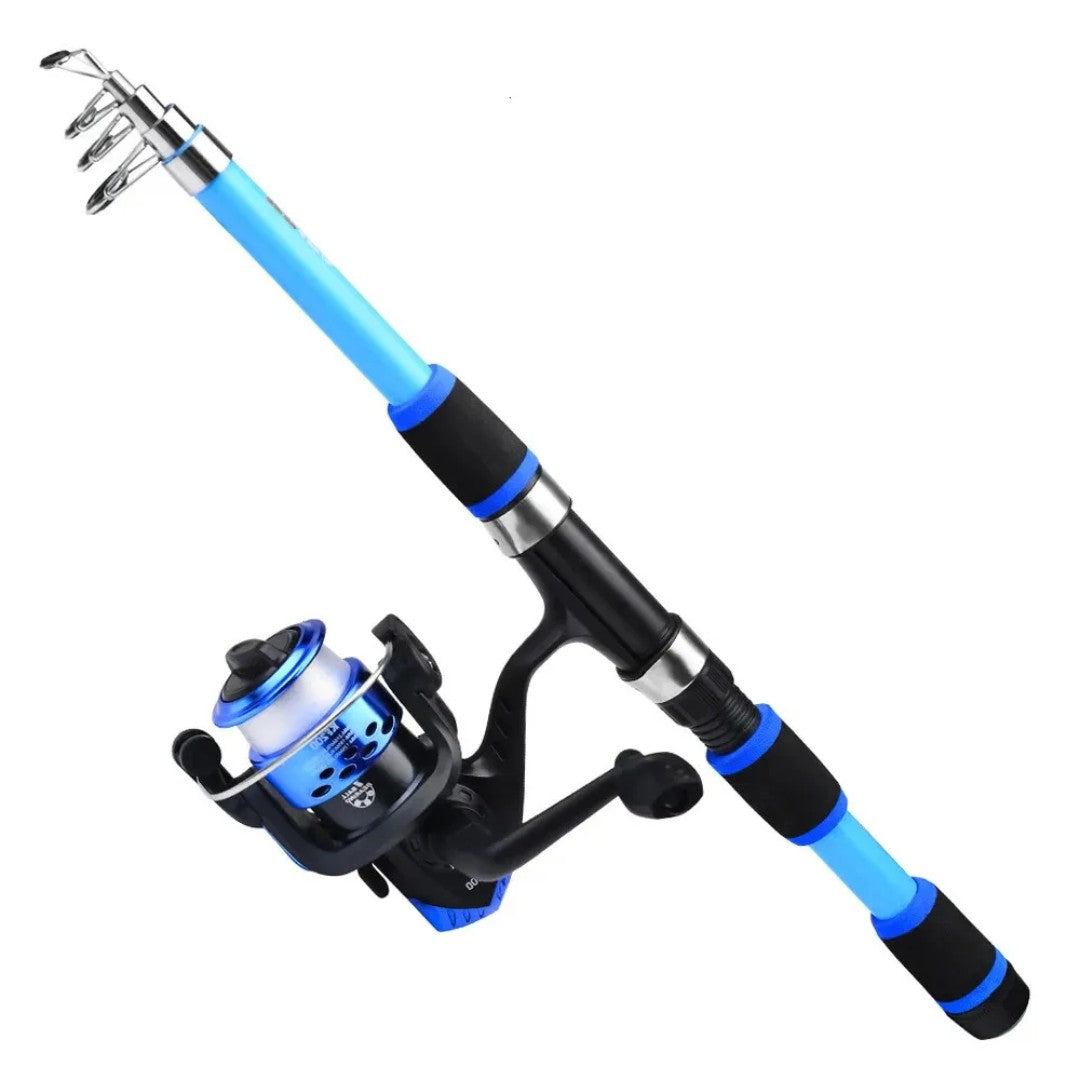 Fishing Rod Set – Telescopic Rod & Reel Combo Kit – Blue