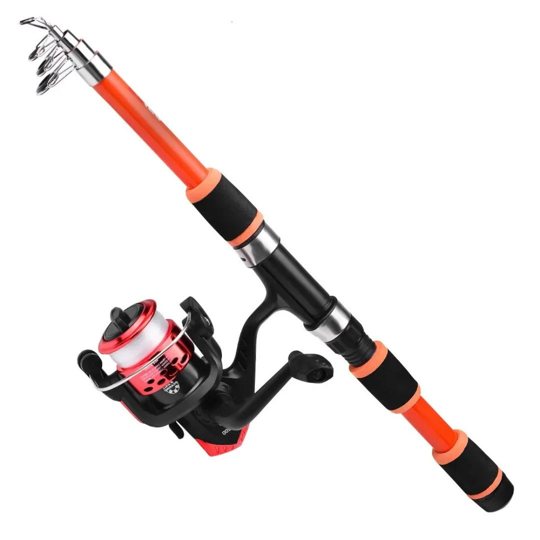 Fishing Rod Set – Telescopic Rod & Reel Combo Kit – Red