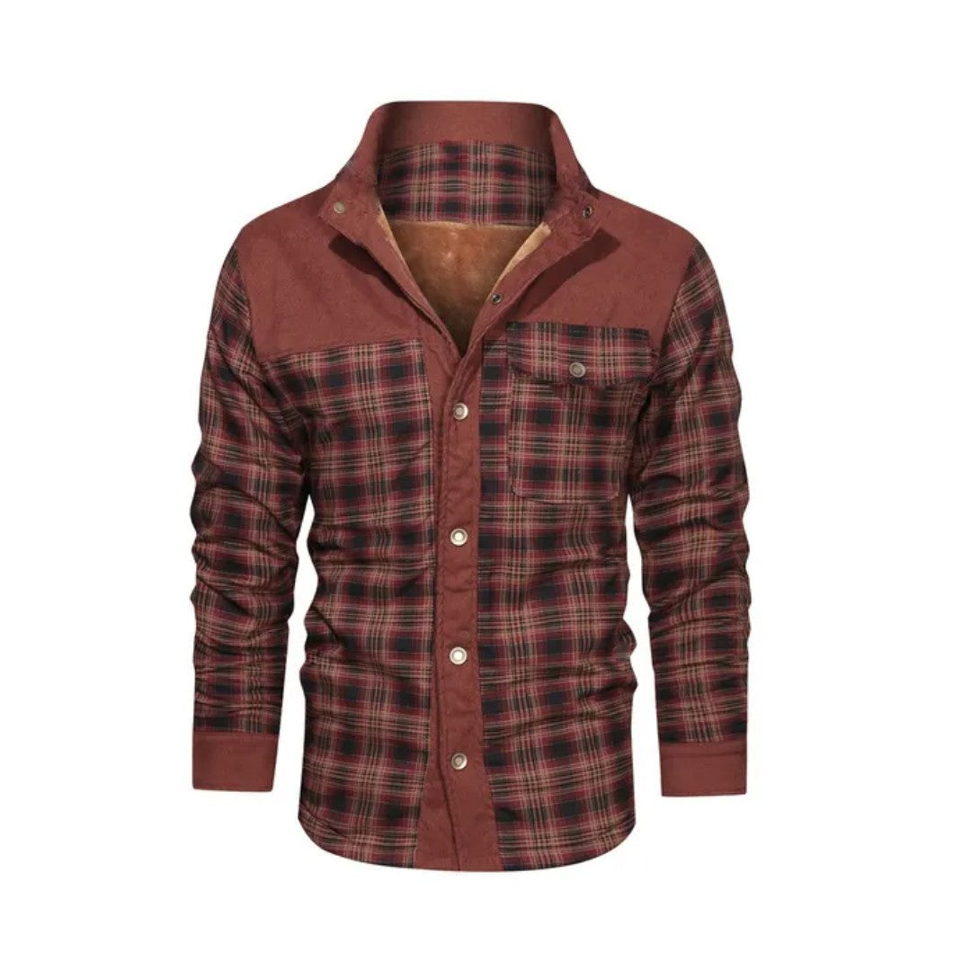 Flannel Jacket – Men's Insulated Checked Overshirt – Dark Red