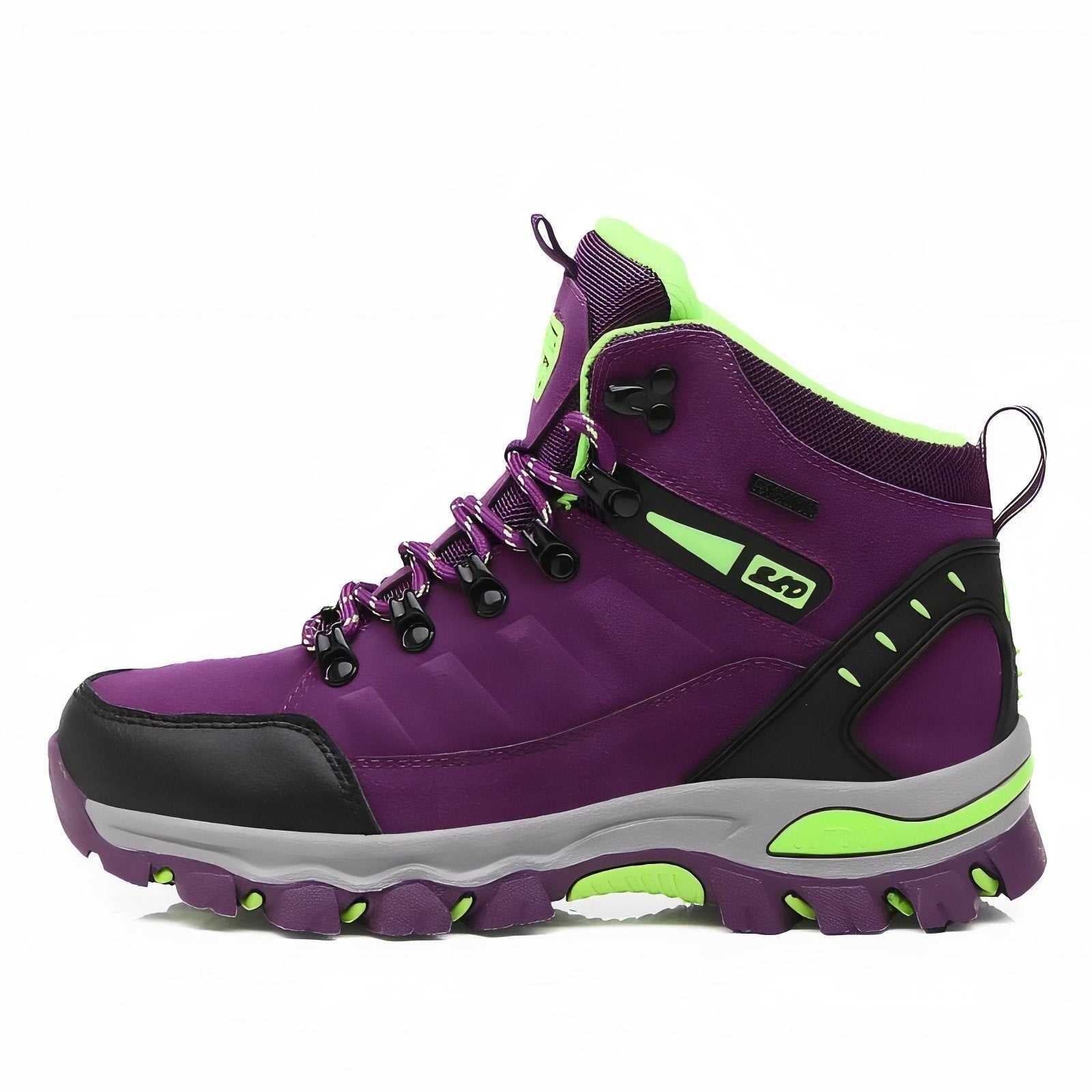 Hiking Boots – Women's High-Top Grippy Trail Boots – Neon Green and Purple