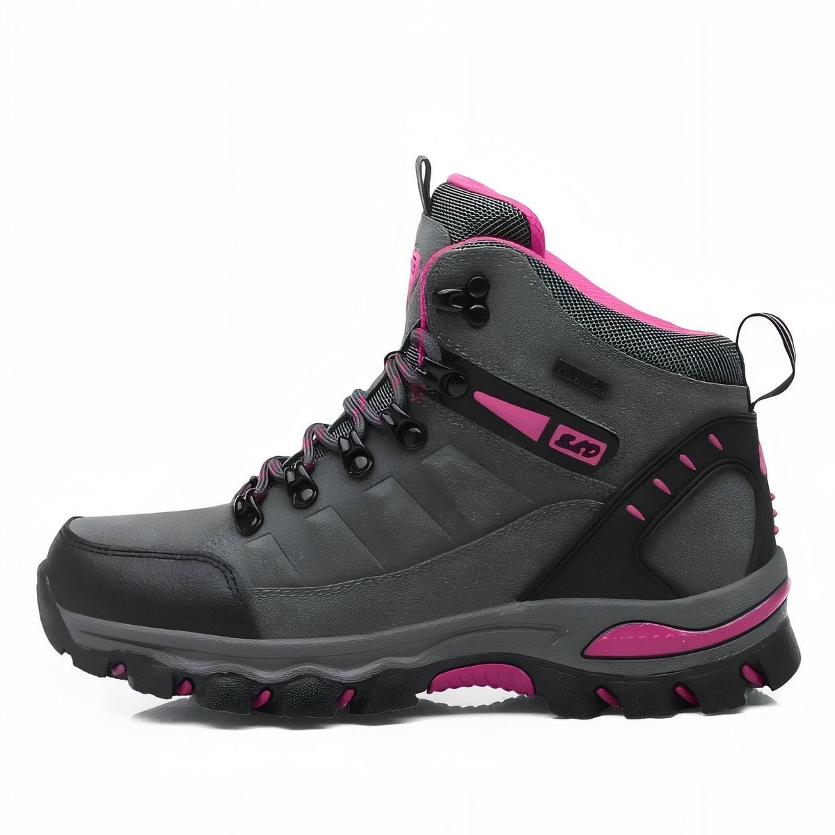 Hiking Boots – Women's High-Top Grippy Trail Boots – Grey and Fuchsia