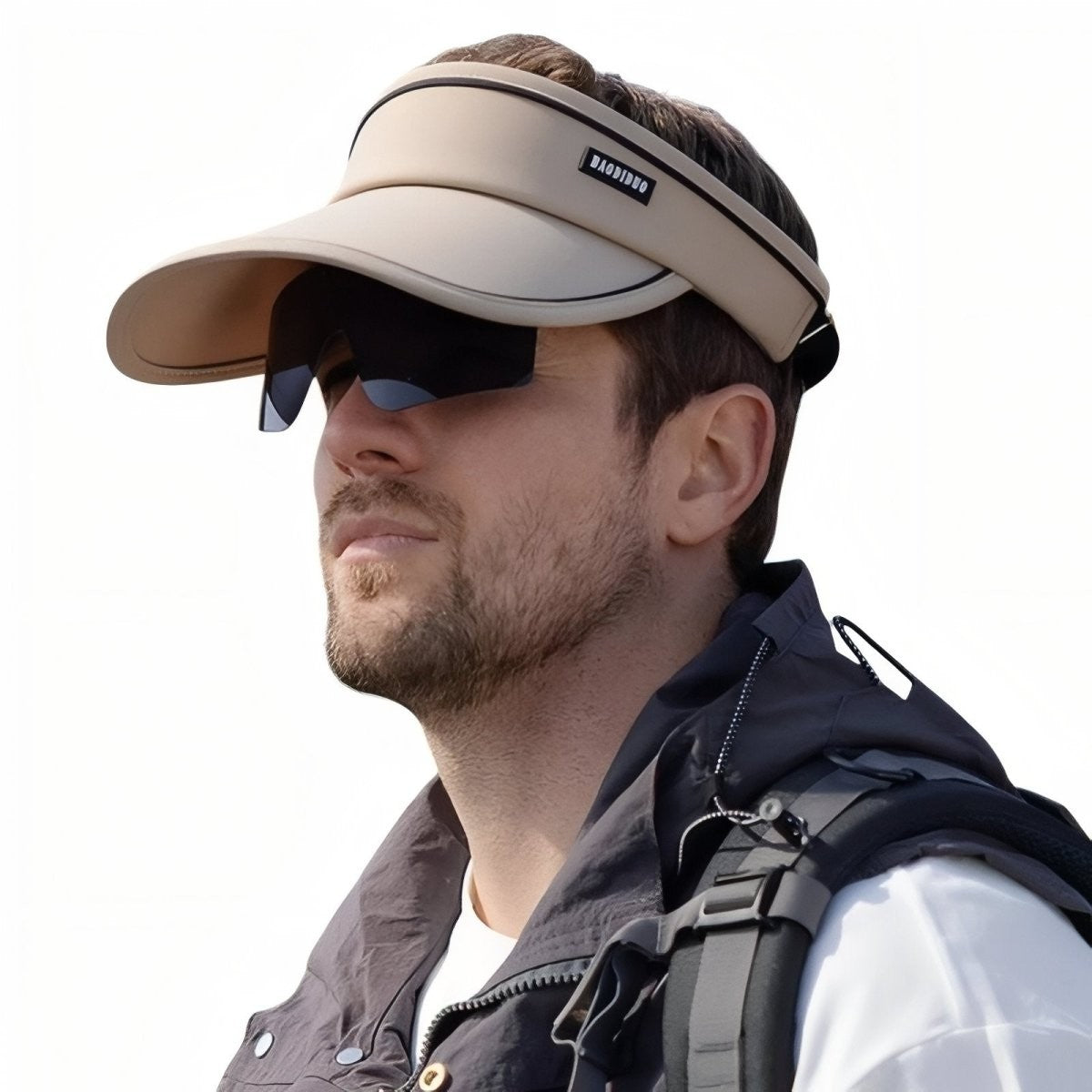 Hiking Cap – Breathable Visor with Built-In Sunglasses – Beige