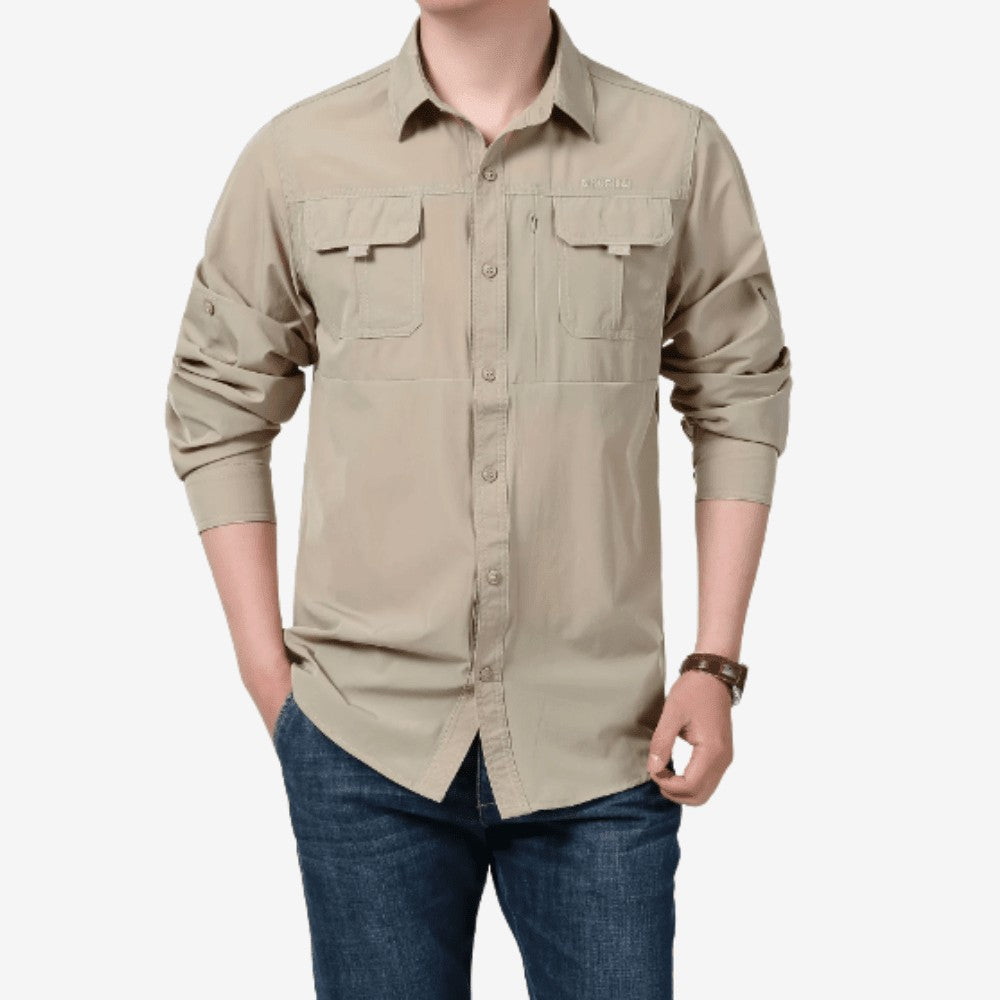 Hiking Shirt – Lightweight Breathable Long-Sleeve Trail Shirt – Light Khaki