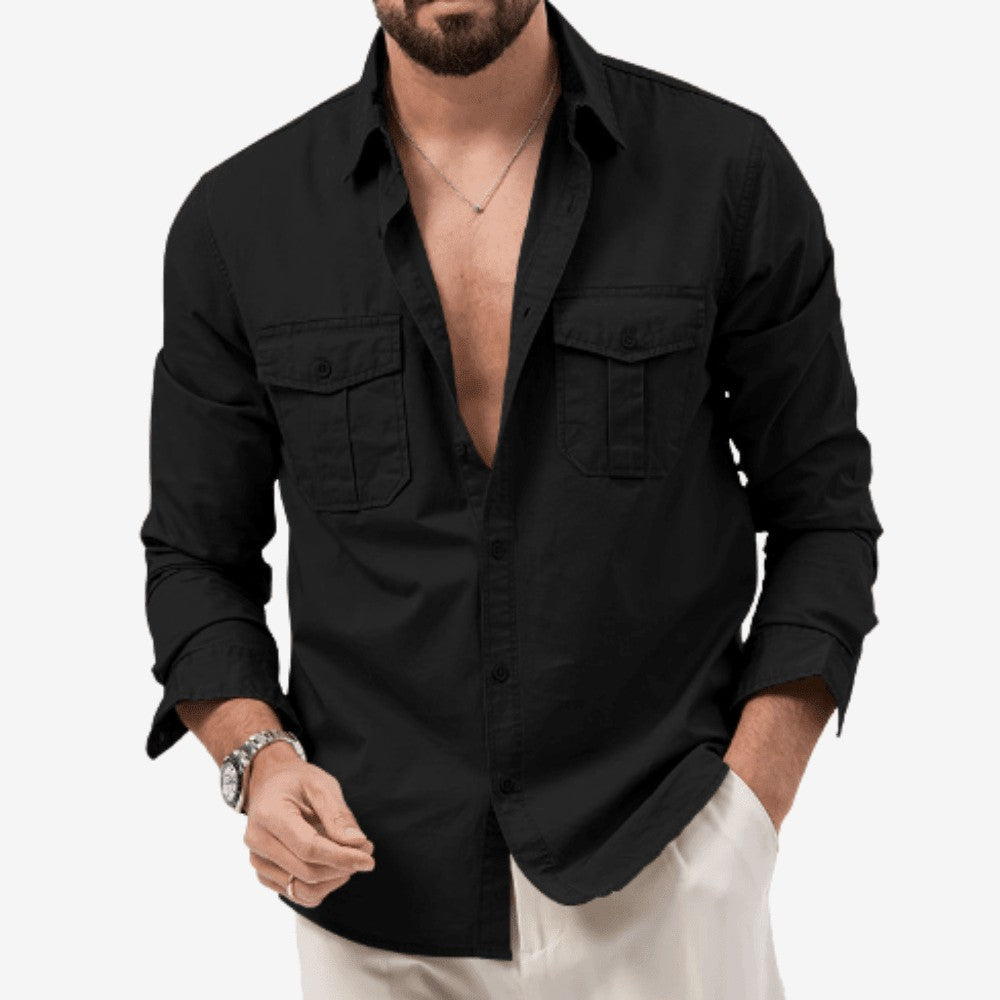 Hiking Shirt – Men's Lightweight Breathable Convertible Shirt – Black
