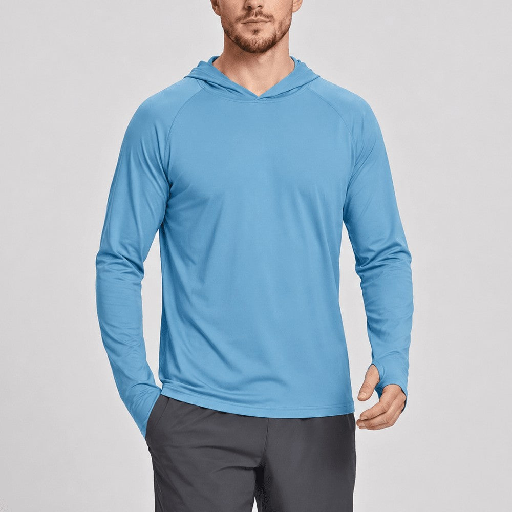 Hiking Shirt – Men's UPF 50+ Long-Sleeve Hooded Sun Shirt – Sky Blue