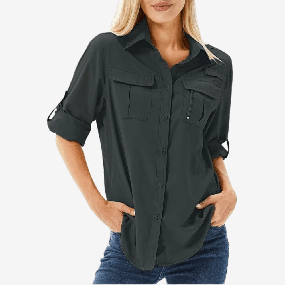 Hiking Shirt – Women's Lightweight Breathable Long-Sleeve – Dark Grey