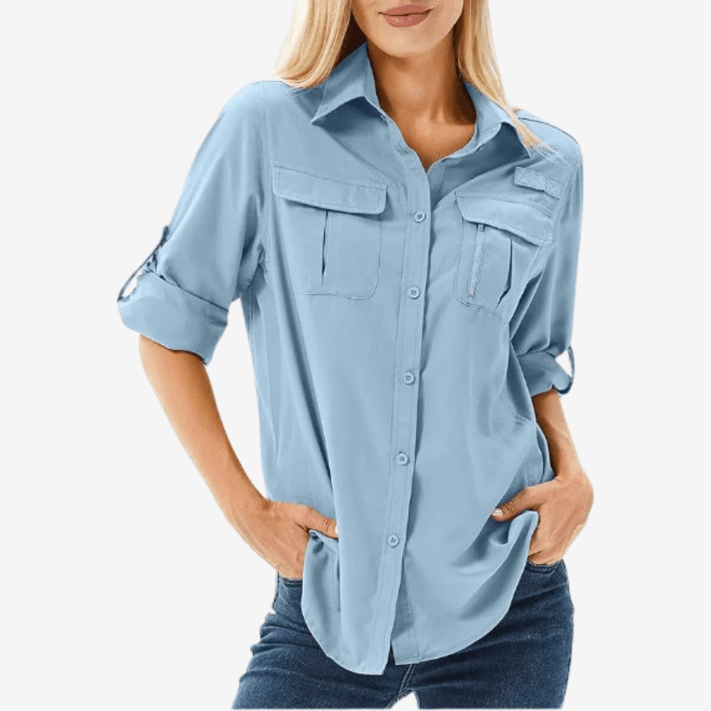 Hiking Shirt – Women's Lightweight Breathable Long-Sleeve – Light Blue