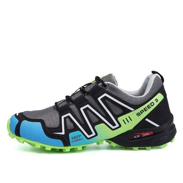 Hiking Shoes – Durable Breathable Canvas with Trail Grip Sole – Grey / Green