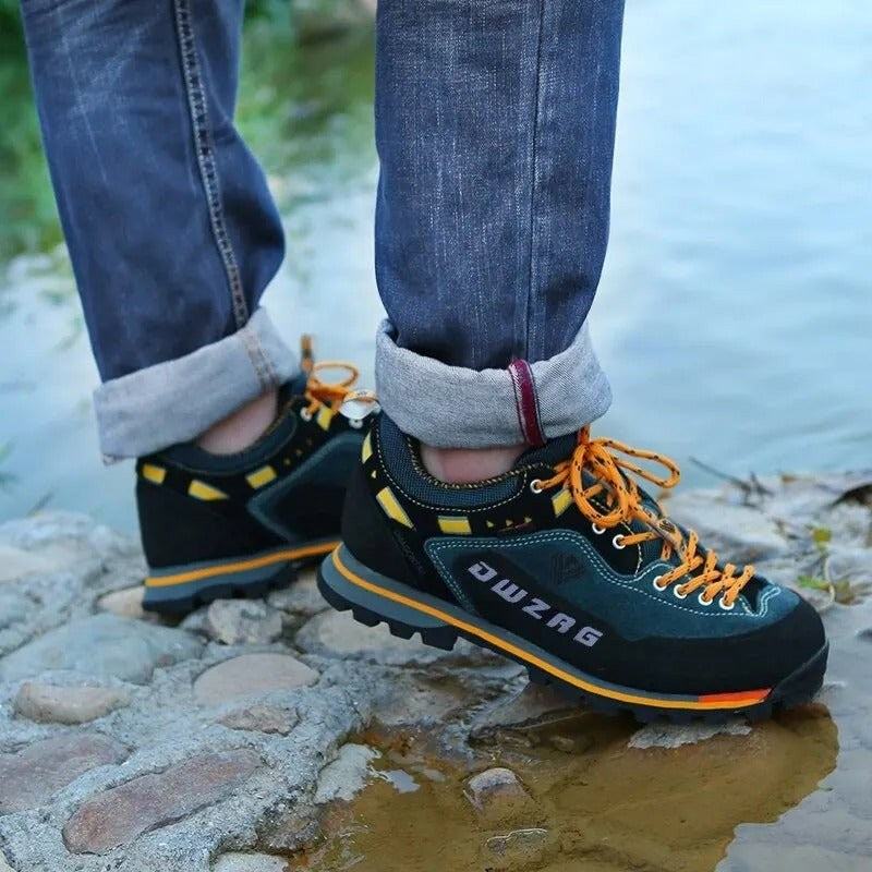 Hiking Shoes – Men's Low-Cut Water-Resistant Trail Shoes – Yellow / Black / Blue