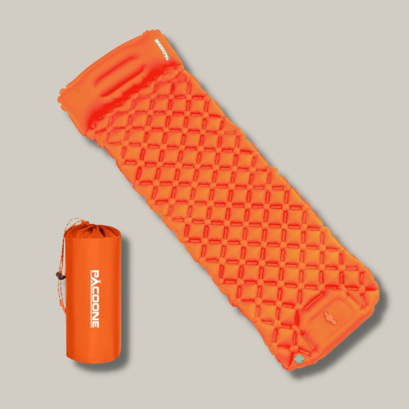 Inflatable Sleeping Mat – Ultralight with Built-In Pump – Orange