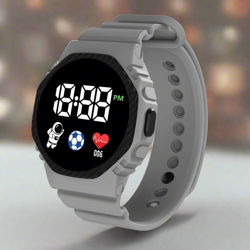 Kids' Digital Watch – Lightweight Water-Resistant Watch – Grey