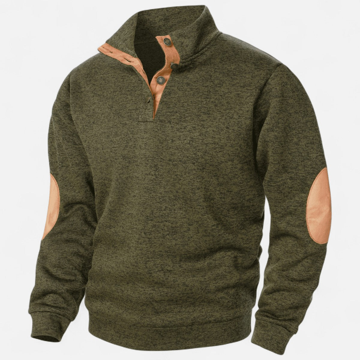 Knit Jumper – Men's Stand-Collar Outdoor Layer – Olive