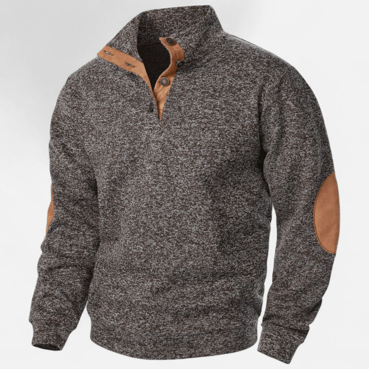 Knit Jumper – Men's Stand-Collar Outdoor Layer – Coffee
