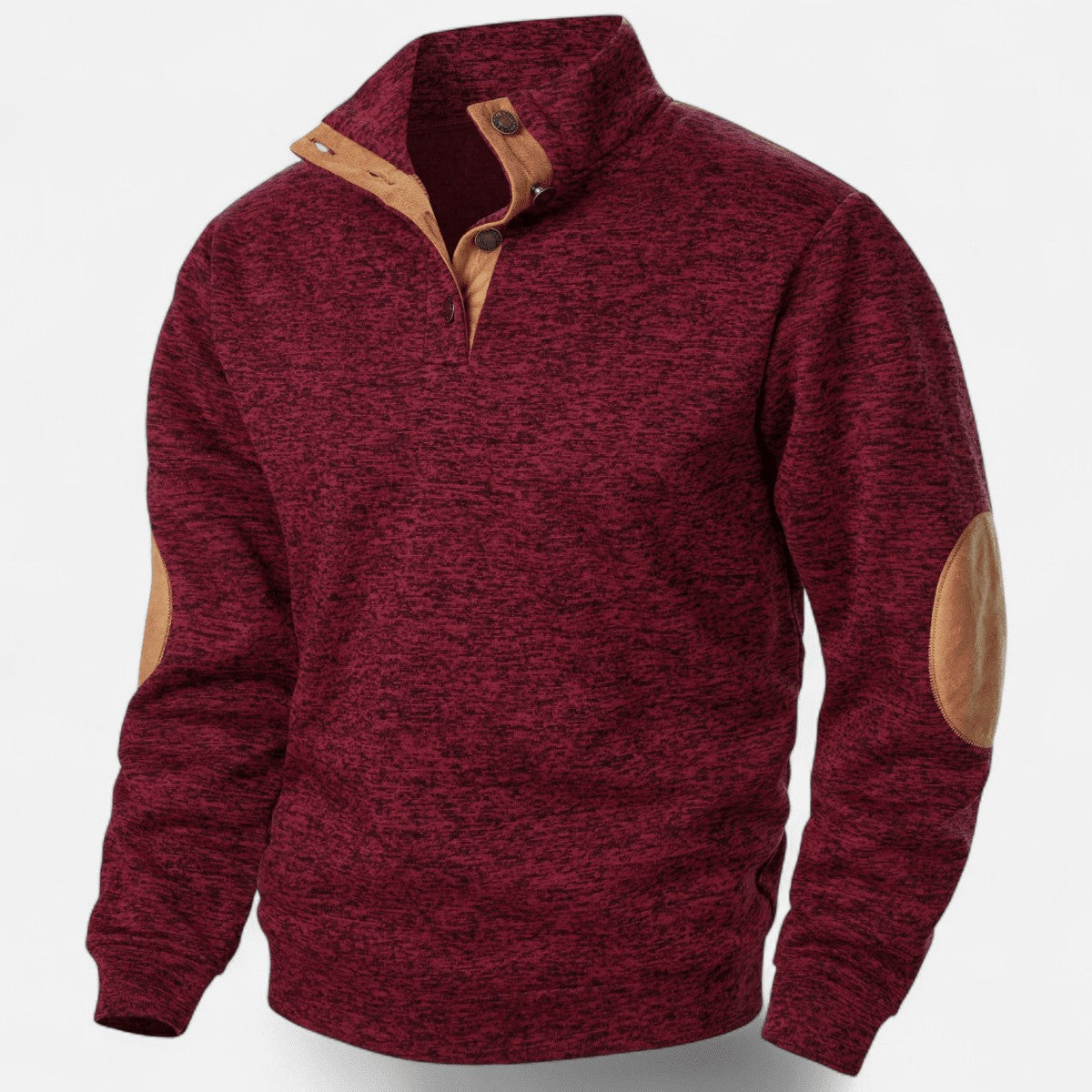 Knit Jumper – Men's Stand-Collar Outdoor Layer – Burgundy