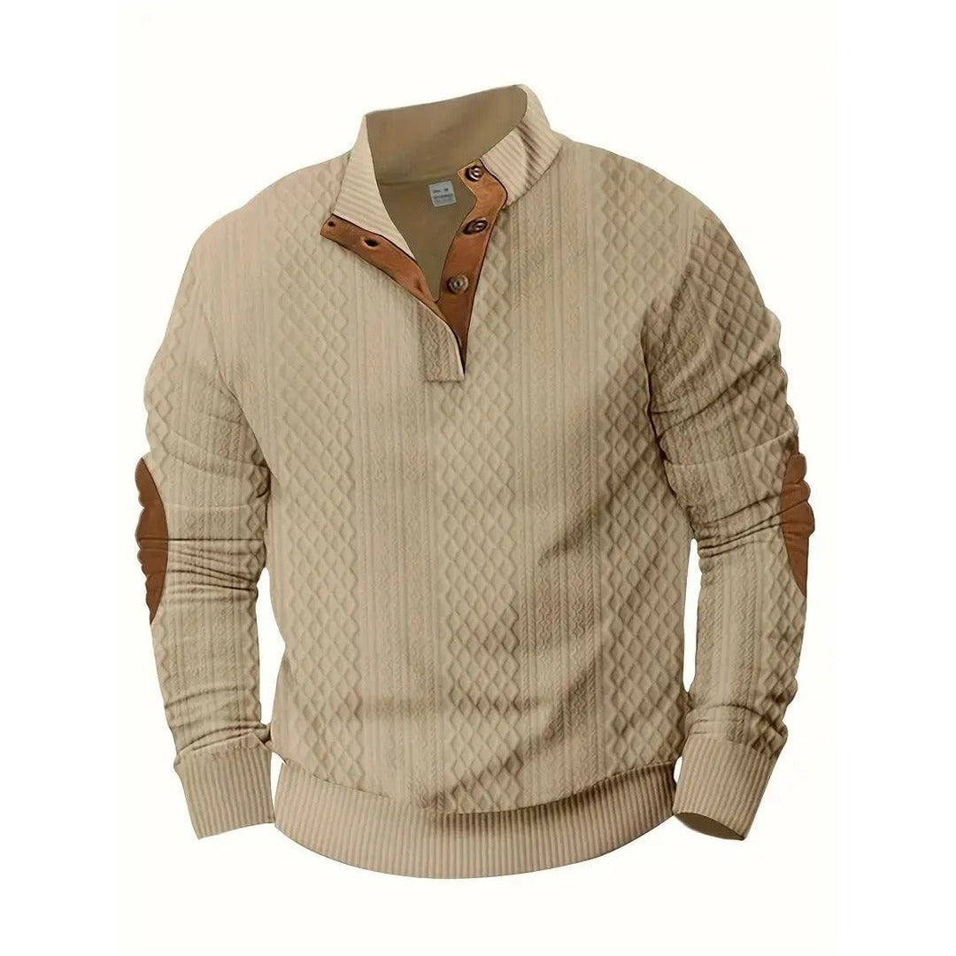 Knitted Jumper – Men's Outdoor Jumper with Patches – Khaki