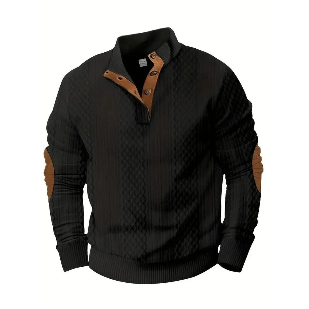 Knitted Jumper – Men's Outdoor Jumper with Patches – Black
