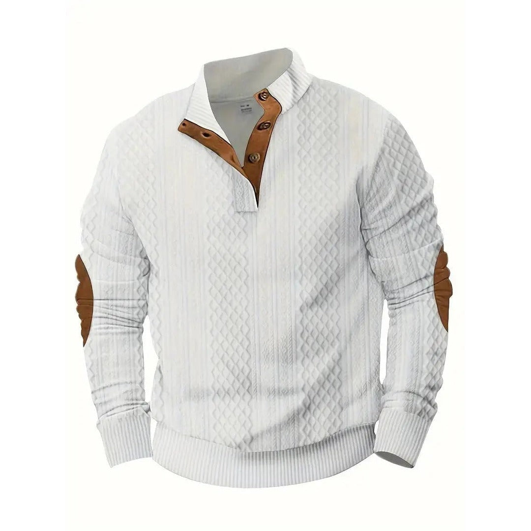 Knitted Jumper – Men's Outdoor Jumper with Patches – White
