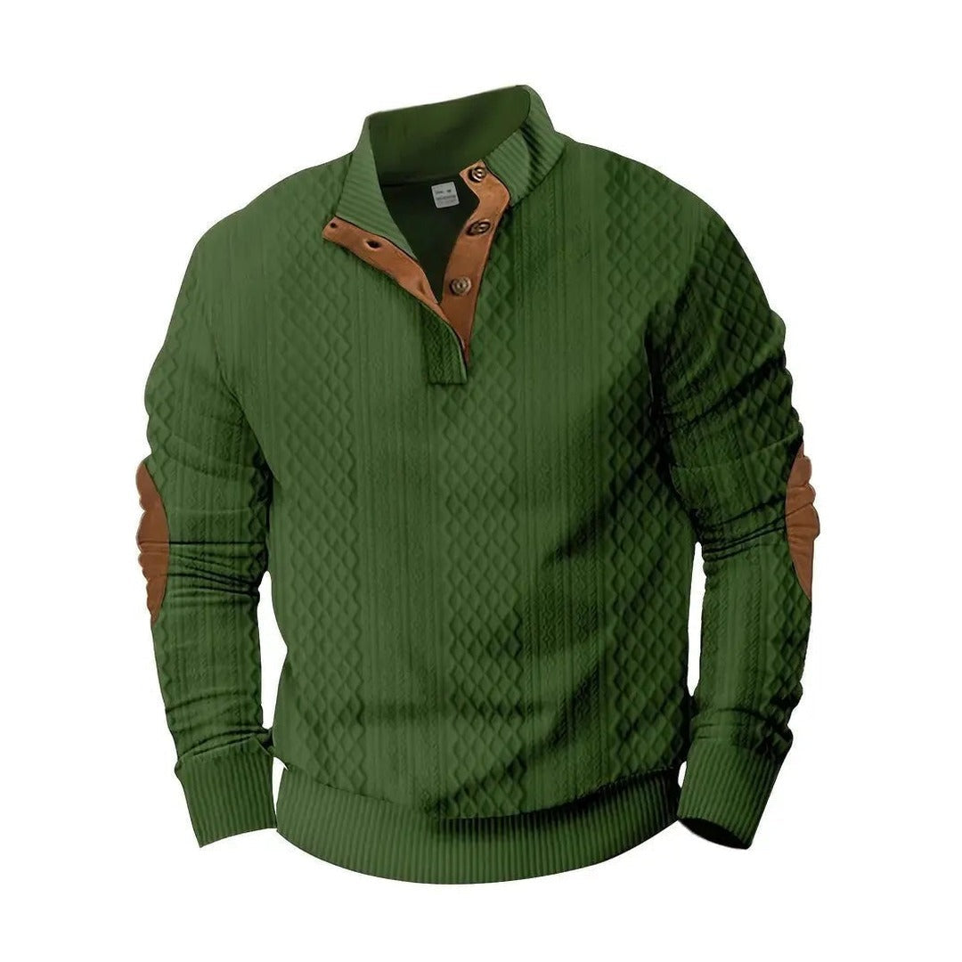 Knitted Jumper – Men's Outdoor Jumper with Patches – Green