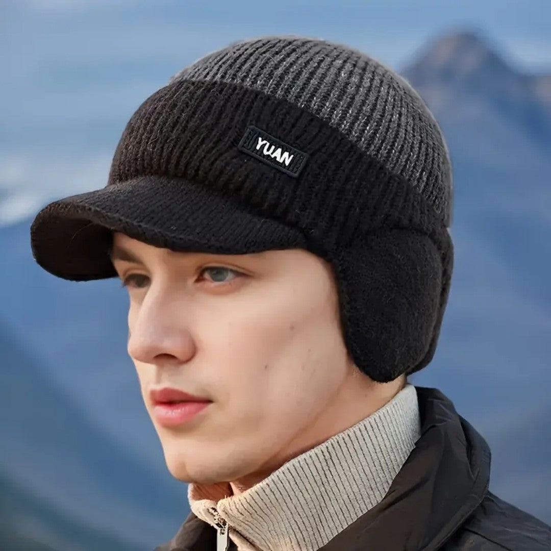 Knitted Winter Hat – Warm Fleece-Lined Ear-Flap Beanie – Grey