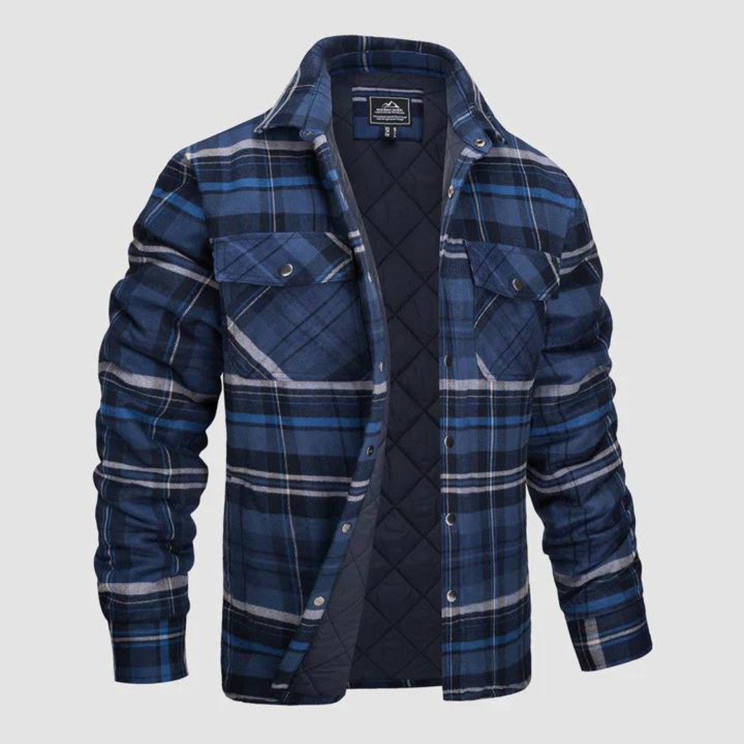 Lumberjack Jacket – Lined Rugged Checked Outdoor Coat – Blue/Grey