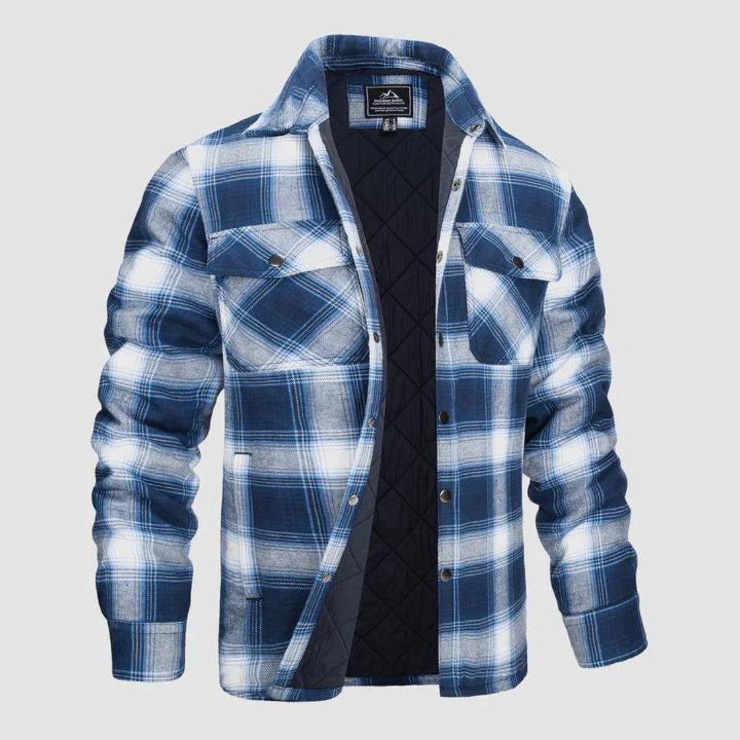 Lumberjack Jacket – Lined Rugged Checked Outdoor Coat – Blue/White