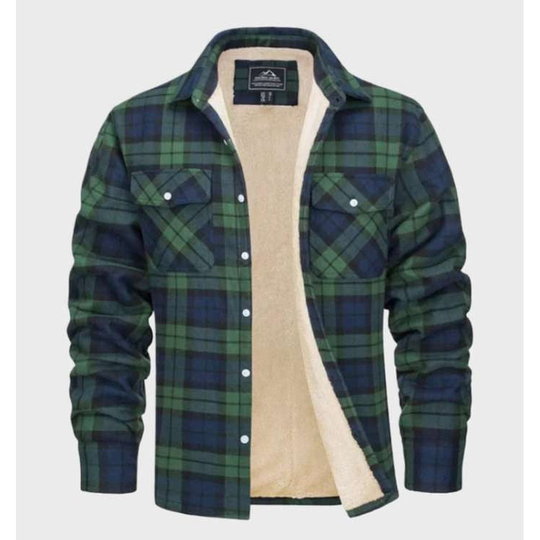 Men's Flannel Jacket – Vintage Fleece-Lined Overshirt Shacket – Green