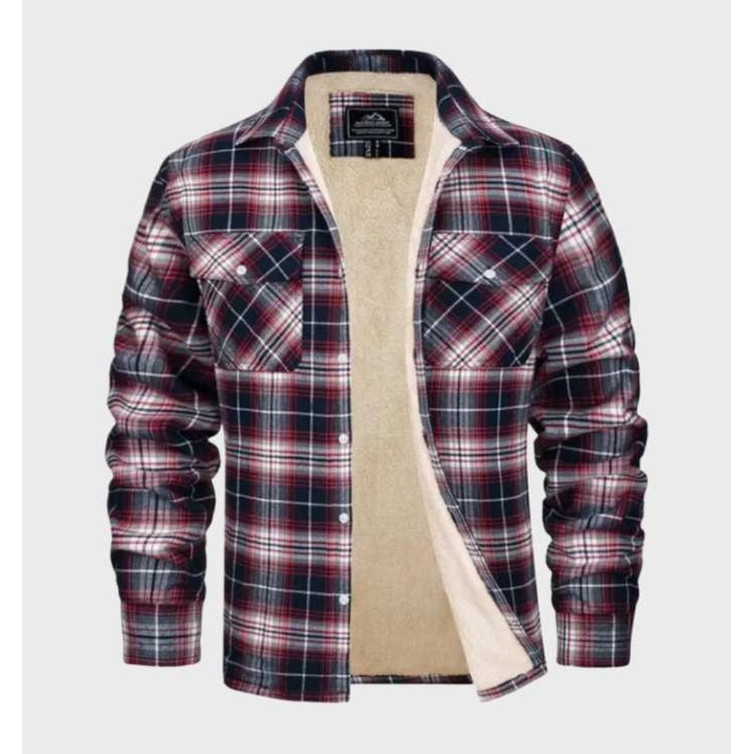 Men's Flannel Jacket – Vintage Fleece-Lined Overshirt Shacket – Red