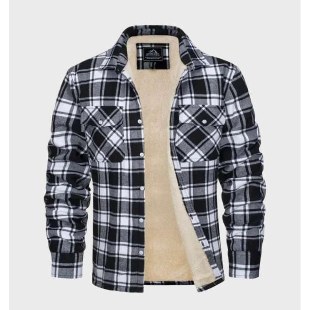 Men's Flannel Jacket – Vintage Fleece-Lined Overshirt Shacket – Black