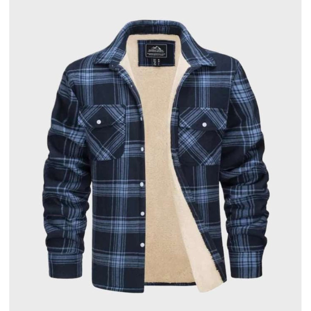 Men's Flannel Jacket – Vintage Fleece-Lined Overshirt Shacket – Navy