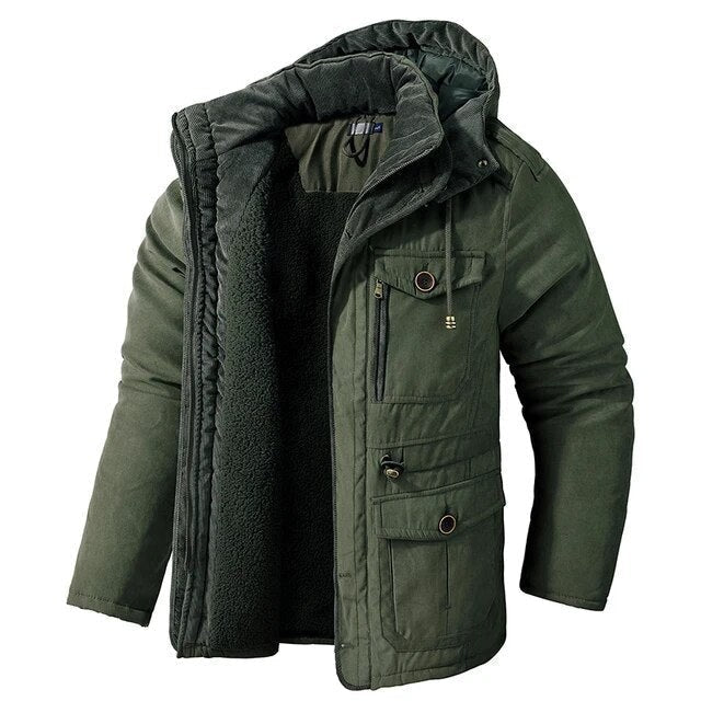 Men's Lined Winter Jacket – Warm Windproof Water-Repellent Coat – Army Green