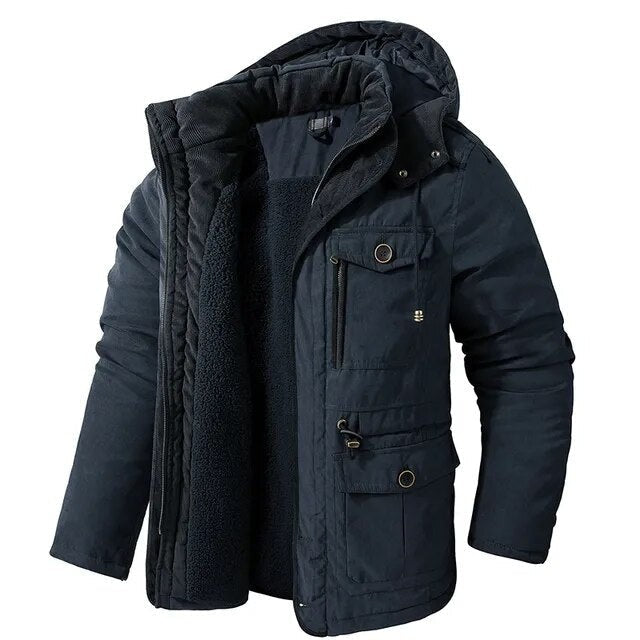 Men's Lined Winter Jacket – Warm Windproof Water-Repellent Coat – Navy