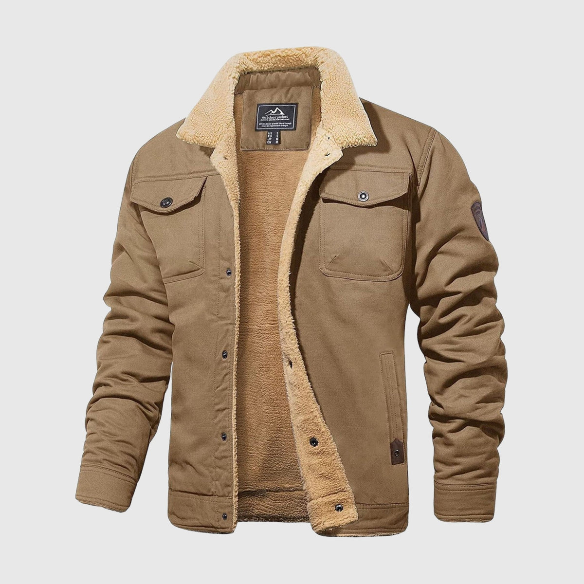 Men's Quilted Bomber Jacket – Padded Warm Cotton-Blend Jacket – Khaki