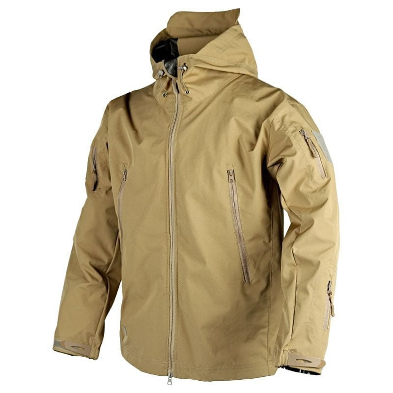 Men's Waterproof Outdoor Jacket – Hooded Windproof Rain Coat – Khaki