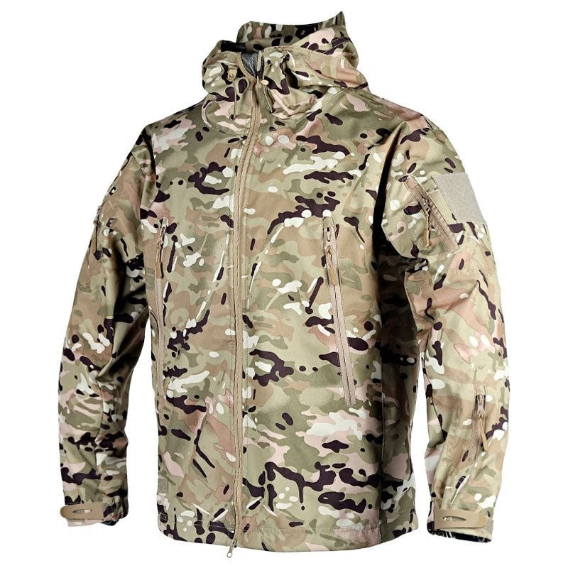 Men's Waterproof Outdoor Jacket – Hooded Windproof Rain Coat – Beige