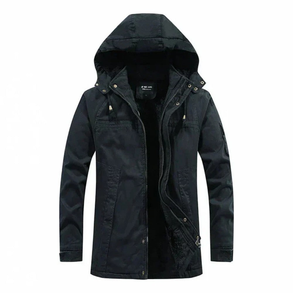 Men's Winter Coat – Fur-Lined Warm Hooded Water-Repellent Parka – Black