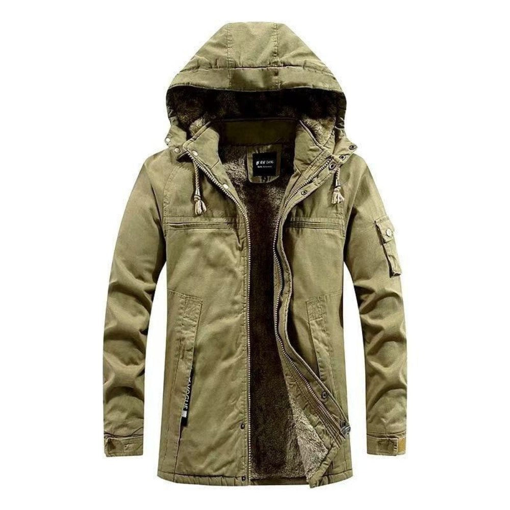Men's Winter Coat – Fur-Lined Warm Hooded Water-Repellent Parka – Khaki