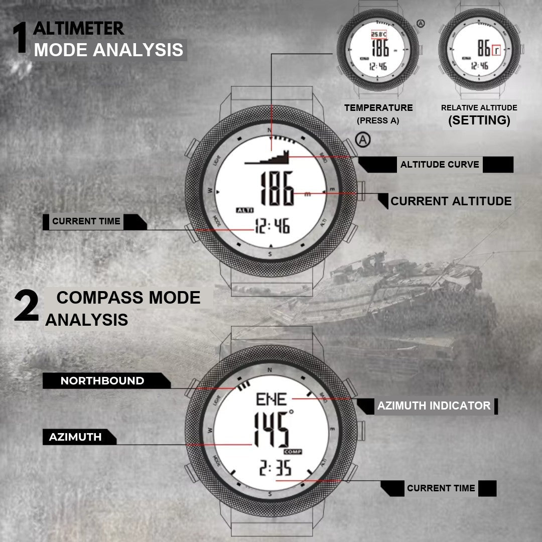 Outdoor Sports Watch – Waterproof 50M Barometer & Compass