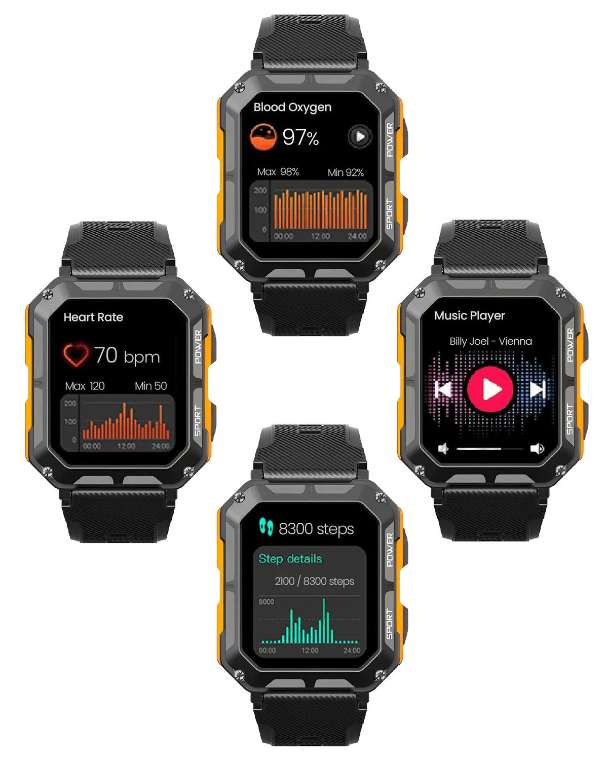 Rugged Smartwatch – Heart-Rate Outdoor Fitness Watch